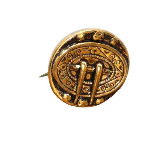 Antique Brass Pinback, Pin Back Button, Unique De… - image 4