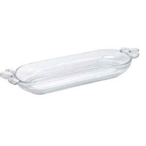 Vintage Duncan Miller Clear Glass Serving Tray With Decorative Handles