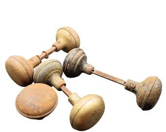 Juego de pomos de puerta metálicos vintage con pátina envejecida y acabado oxidado (3 pares, 1 unidad)