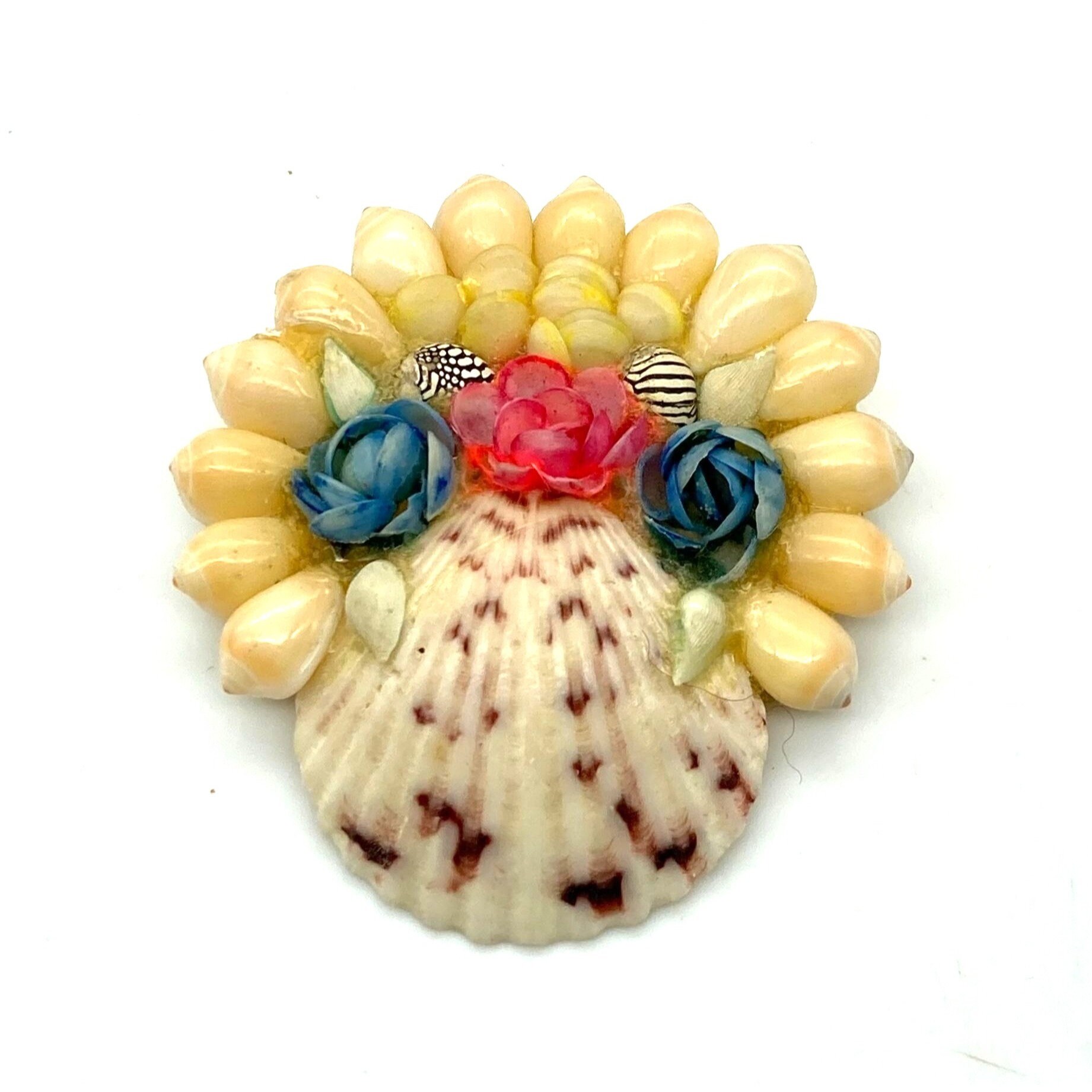 Antique Genuine Seashell Floral Brooch, Maritime Folk Art