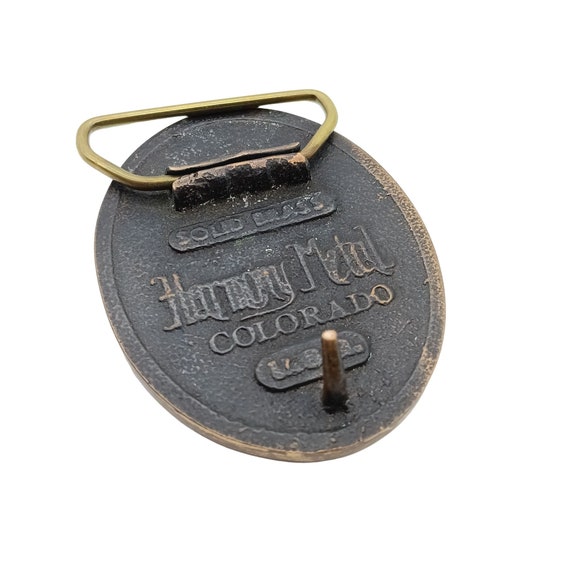 Vintage Brass Inlay Belt Buckle, Colorado Sunrise With Turquoise