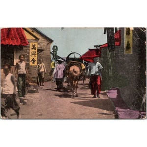 Postal vintage de 1912 con escena callejera de China de Chefoo
