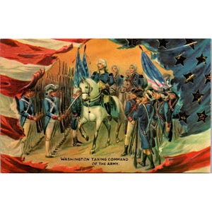 Carte postale vintage Merrimack Washington prenant le commandement de l'armée, motif patriotique en relief imprimé à Hong Kong