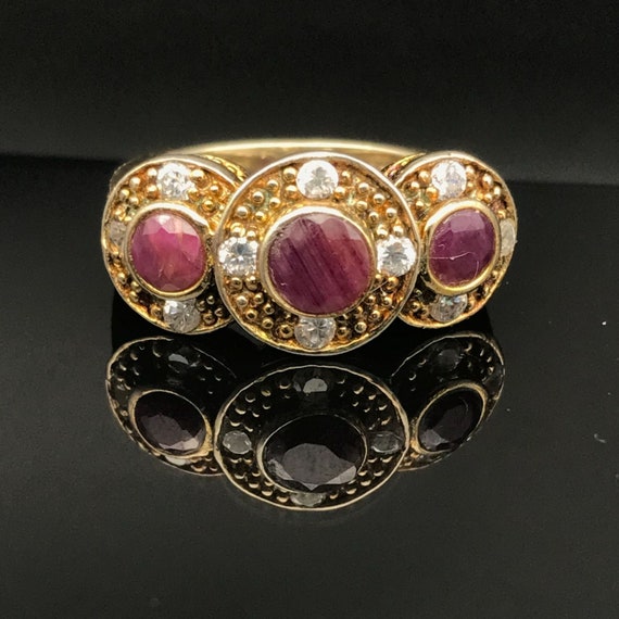 Ruby Vermeil Multi Stone Band Ring, Bezel Set Gem… - image 1