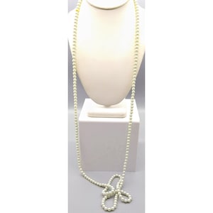 Xtra Long Vintage Faux Pearl Necklace, White Strand Flapper Length Classic Beads, Made in Japan