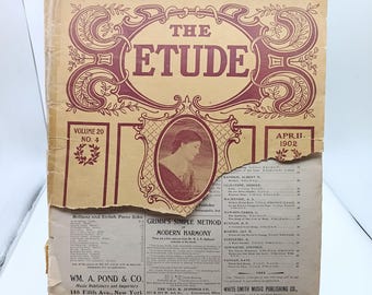 The Etude, avril 1902 vintage Music Magazine Volume 20 No. 4 Publication de partitions pour piano ancien