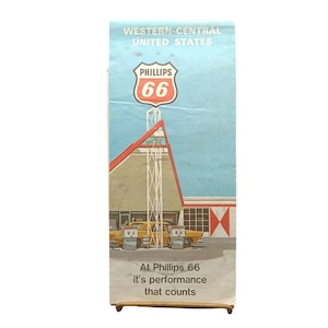 Vintage Phillips 66 Tankstelle Straßenkarte Western Central USA 1960er Jahre Sammlerstück