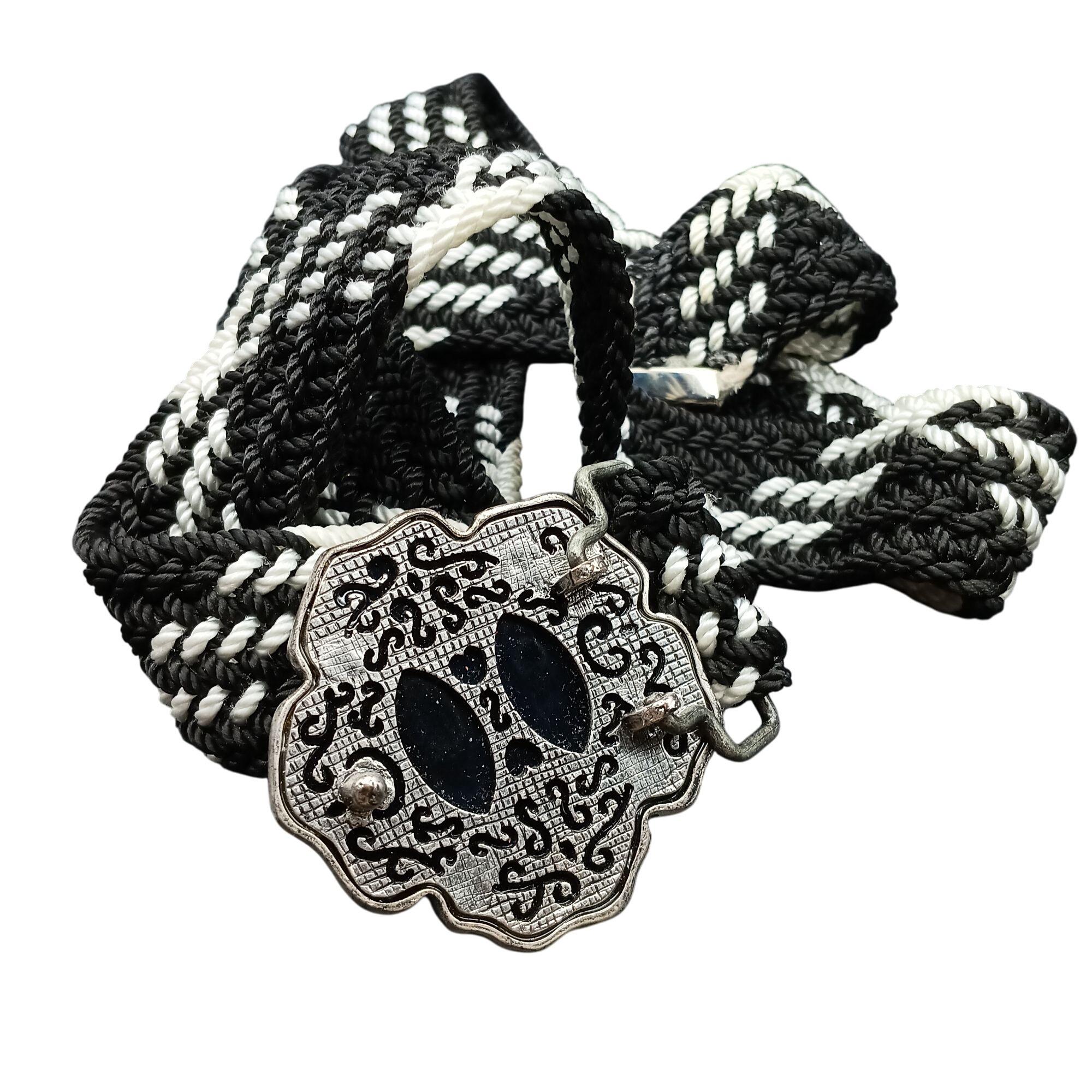 Vintage Black & White Braided Belt With Ornate Silver-tone  display picture 2