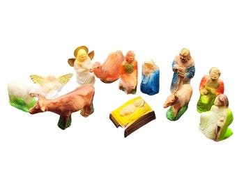 Vintage MCM Nativity Scene Figurines Set 12 Pc Lot Lightweight Plastic
