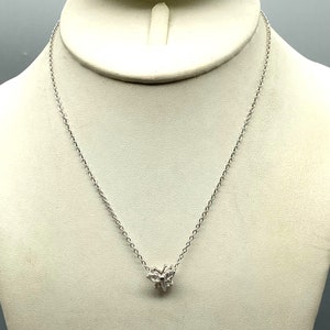 Vintage Delicate Butterfly Pendant Necklace, Silver Tone Dainty Chain with Tiny Clear Crystal Charm
