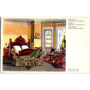 Vintage Franklin D. Roosevelt Schlafzimmer-Postkarte Durch Nationalpark-Konzessionen