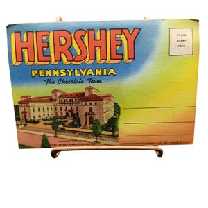 Libretto di cartoline d'epoca Hershey Pennsylvania "The Chocolate Town" anni '40, inutilizzato, pieghevole, viste panoramiche
