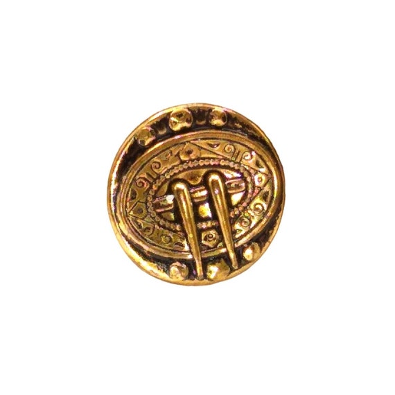 Antique Brass Pinback, Pin Back Button, Unique De… - image 3