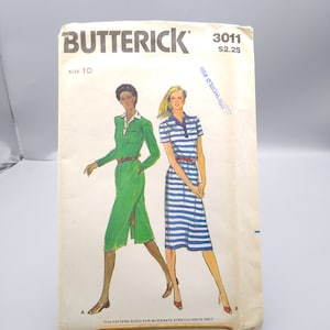 UNCUT Sewing PATTERN Butterick 3011, Misses 1980s Loose Fitting Dress, Size 10