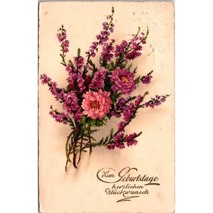 Vintage Duitse verjaardagskaart met bloemdessin