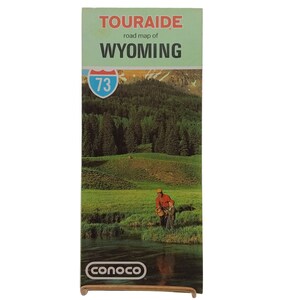 Retro 1970 Touraide Wyoming Straßenkarte Conoco Öl- und Gaswerbung Ephemera, Vintage Sammlerstück Reise-Tourismus-Andenken