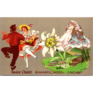 Cartolina d'epoca dello chalet svizzero Bismarck Hotel di Chicago