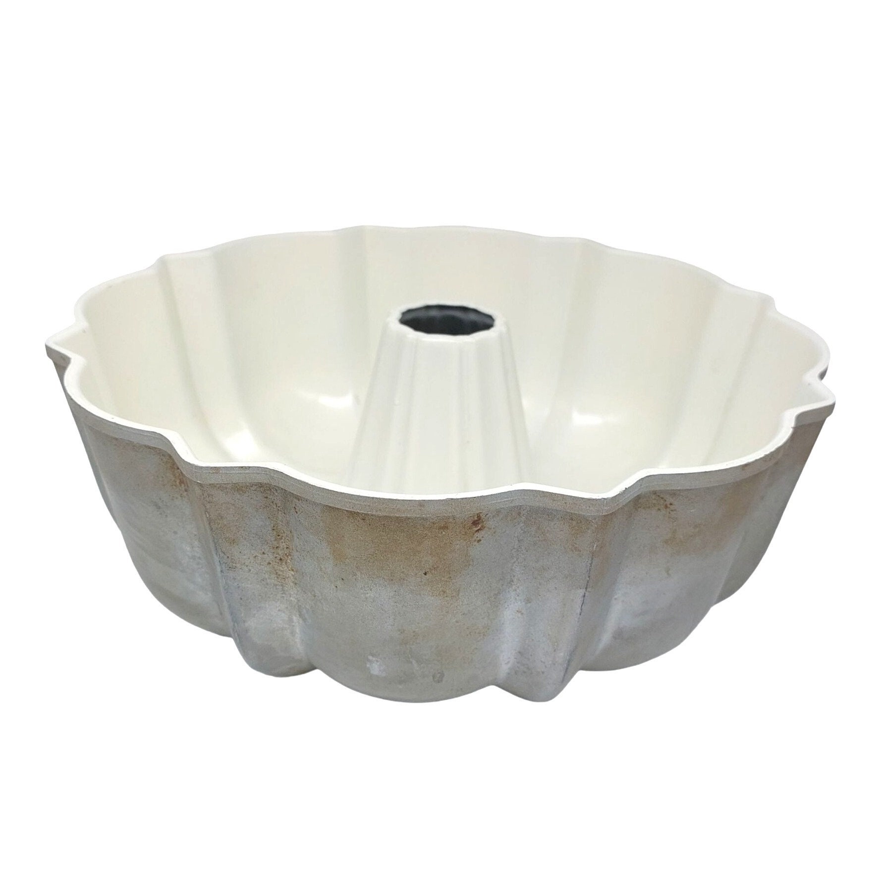 Vintage Nordic Ware Bundt Pan, White Enamel Fluted Tube Cake Pan