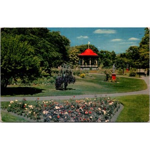 Carte postale vintage Halifax Public Gardens des années 1950, impression couleur, Canada, timbre 3c, message manuscrit, H.H. Marshall Publisher