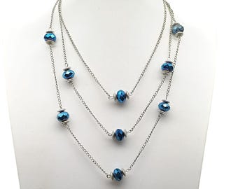 Collier Vintage 3 Rangs Perles Résine Baroques Rouge Facettes - Magnifique