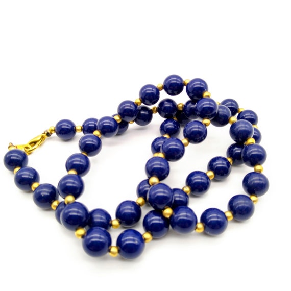 Navy Blue Beaded Necklace, Vintage Lucite Beads w… - image 3