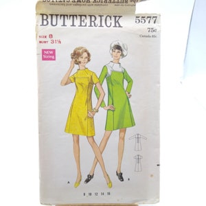 Vintage Sewing PATTERN Butterick 5577, Misses 1969 Slightly Fitted A Line Dress, Size 8