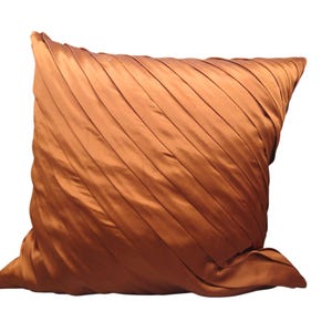 Vintage Bronze Ruche Throw Pillow Cover, Smocked Satin Stripes, Rust Color Hollywood Regency MCM Decor with Overlapping Bands