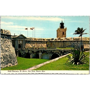 Carte postale vintage Porto Rico chromée, entrée principale El Morro San Juan, dos divisé en plasticchrome sans encadrement