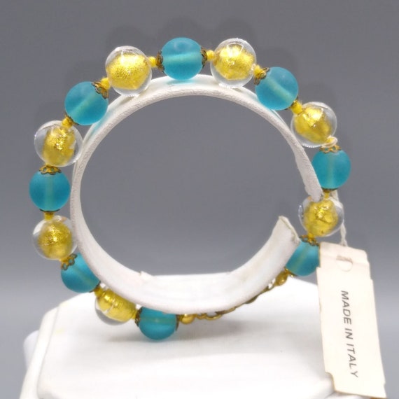 Vintage Art Glass Beaded Bracelet, Made in Italy,… - image 1