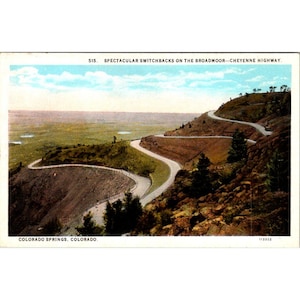 Vintage Colorado Springs Postkarte mit den Serpentinen auf dem Brod von Cheyenne Road - Unbenutztes Sammlerstück