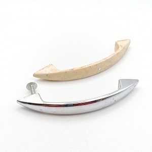 Vintage Chrome Bridge Drawer Pulls or Cabinet Handles Mid-Century Modern Set of 2 (1 painted)