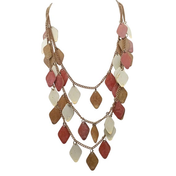 Collier Vintage Fantaisie Femme - Métal Et Résine Noire, Déco Losanges Et Perles, Occasion