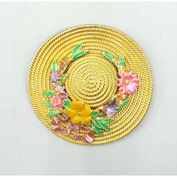 Vintage AJC Large Hat Brooch With Enamel Spring Flowers Gold -  Norway