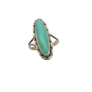 Vintage Sterling Silver Turquoise Ring Oval Stone Size 5 Elegant Boho Old Pawn Southwest Jewelry