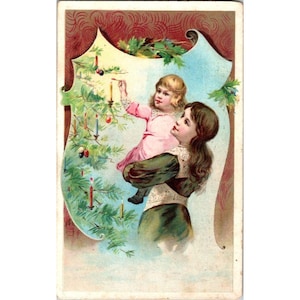 Cartão publicitário vintage de cacau e chocolate Huylers com ilustração de Natal