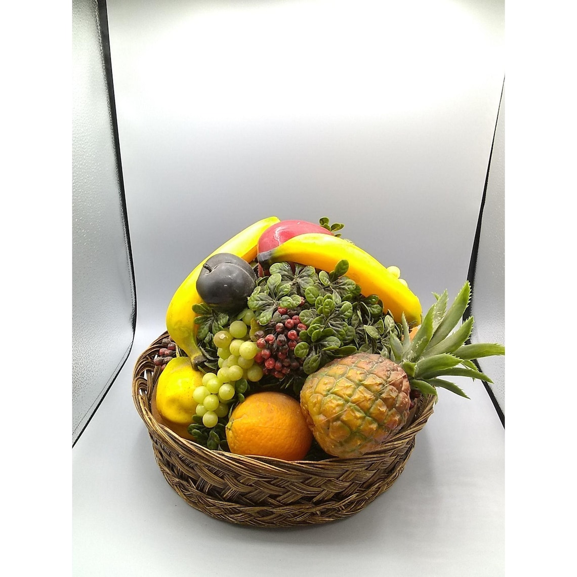 Vintage Fake Fruit Basket Large Plastic Fruit Centerpiece Etsy