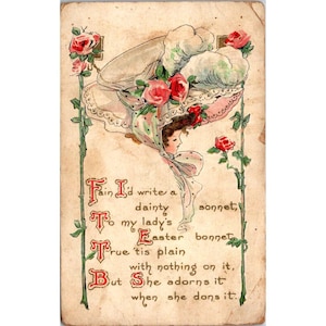 Cartolina di Pasqua vintage del 1910 con rose e poesia in rilievo - Timbro postale Iowa