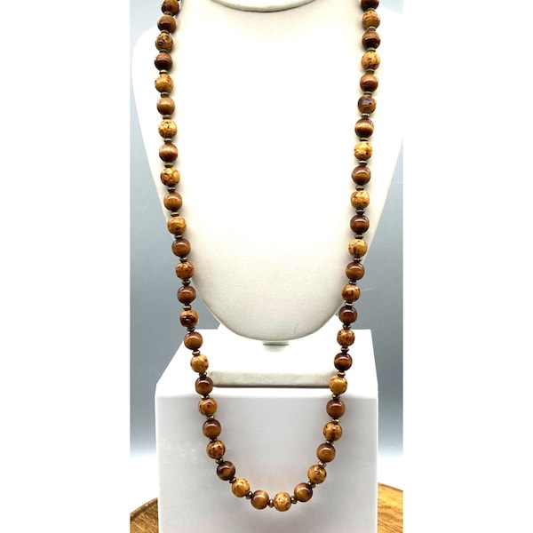 Vintage Beaded Strand Necklace with Lightweight Wood Beads, Boho Chic with Lots of Character