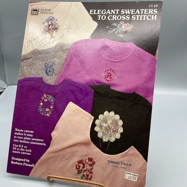 Vintage Waste Canvas Patterns, Banar Designs Elegant Sweaters to Cross Stitch CL 69, Barbara Finwall, Needlework Booklet 1987