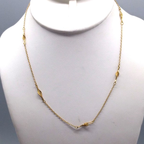 Vendome Delicate Filigree Station Necklace, Vintage Gold Tone Twisted Filigree Chain, Dainty Gift