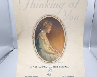 Vintage Sheet Music, Thinking of You by Eastman and Heltman, Allan 1920 Ephemera Collectible