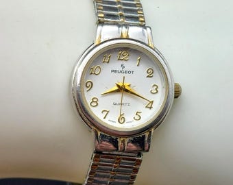 Peugeot Ladies Two-Tone Quartz Watch Japan Movt Stretch Band Runs Great