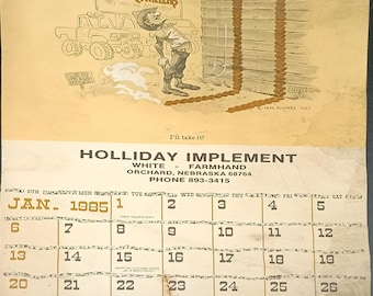 Vintage 1985 Holliday Implement Calendar with Herb Mignery Cowpoke Western Illustrations Orchard Nebraska