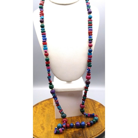 Vintage Colorful Beaded Necklace, Long Strand wit… - image 2