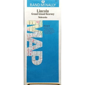 Rand McNally Straßenkarte Lincoln/Grand Island/Kearney, Nebraska 1980er Jahre