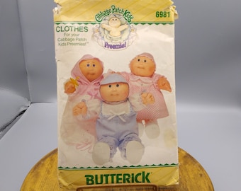 Vintage Craft Sewing PATTERN Butterick 6981 Cabbage Patch Kids PREEMIES Doll Clothes 1984 One Size Baby