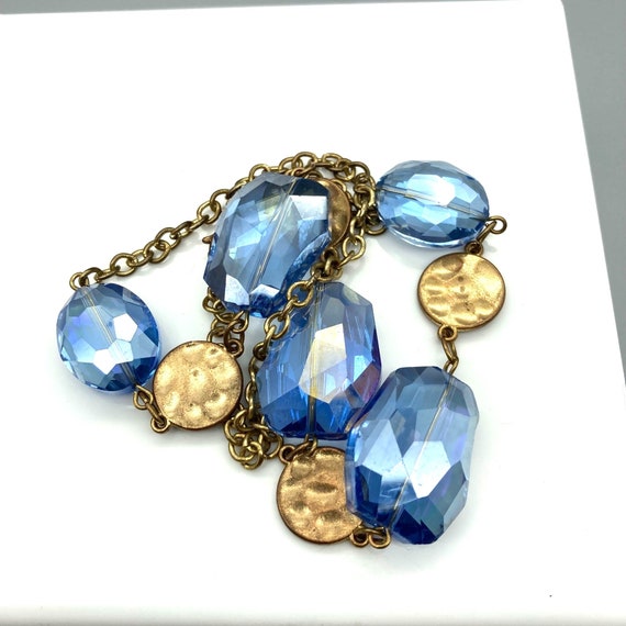 Vintage Sparkling Blue Crystal Necklace with Gold… - image 2