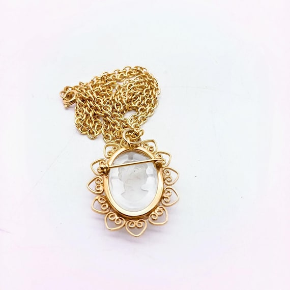 Pendentif Vintage Camée Buste Femme Couleur Or - Collier Occasion - Pièce Unique