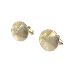 Vintage Gold Tone Round Cufflinks With Geometric Design