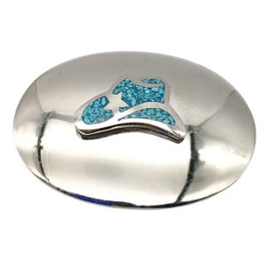 Vintage Western Silver Belt Buckle with Turquoise Inlay Cowboy Hat